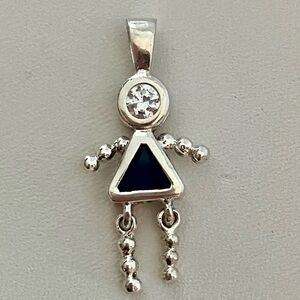 Sterling Silver Girl Pendant with Blue and white Stones